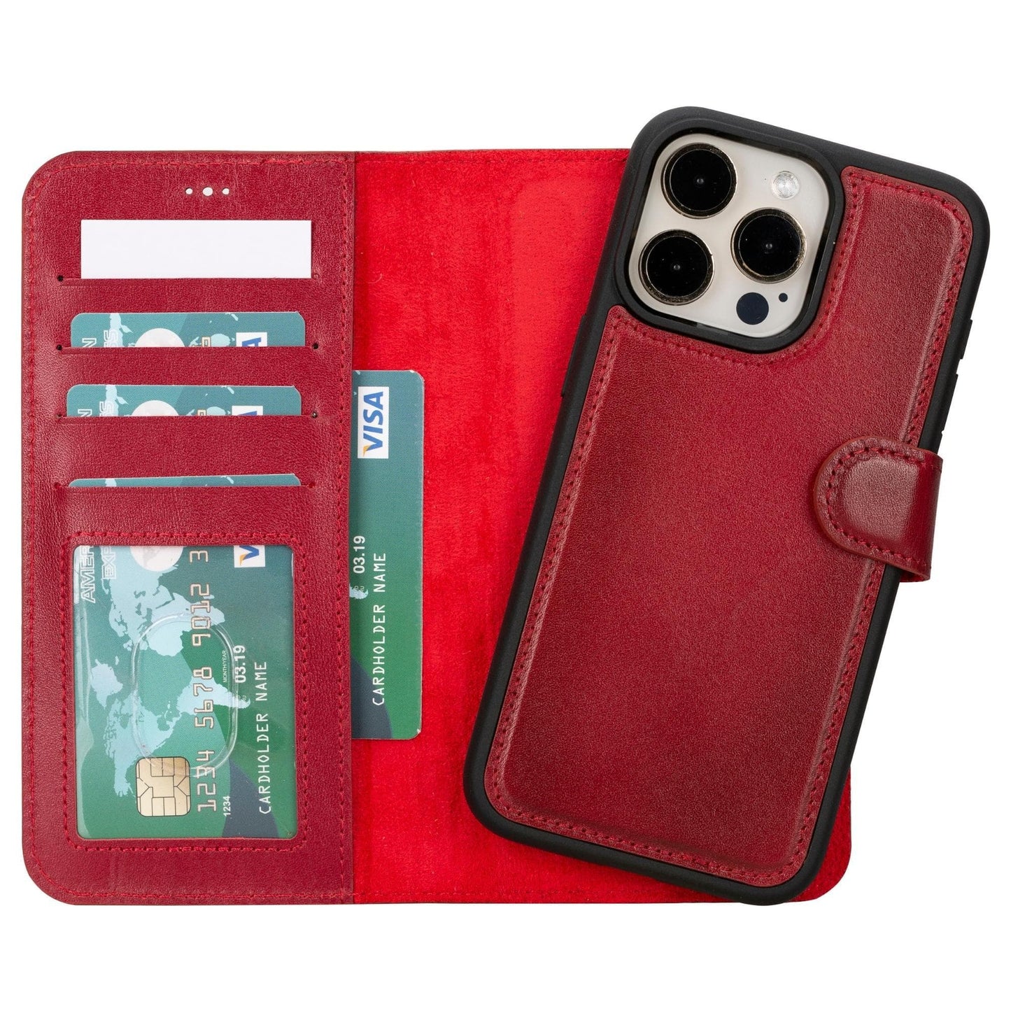 iPhone 15 Series Leather Wallet Case Red / iPhone 15 Pro Max