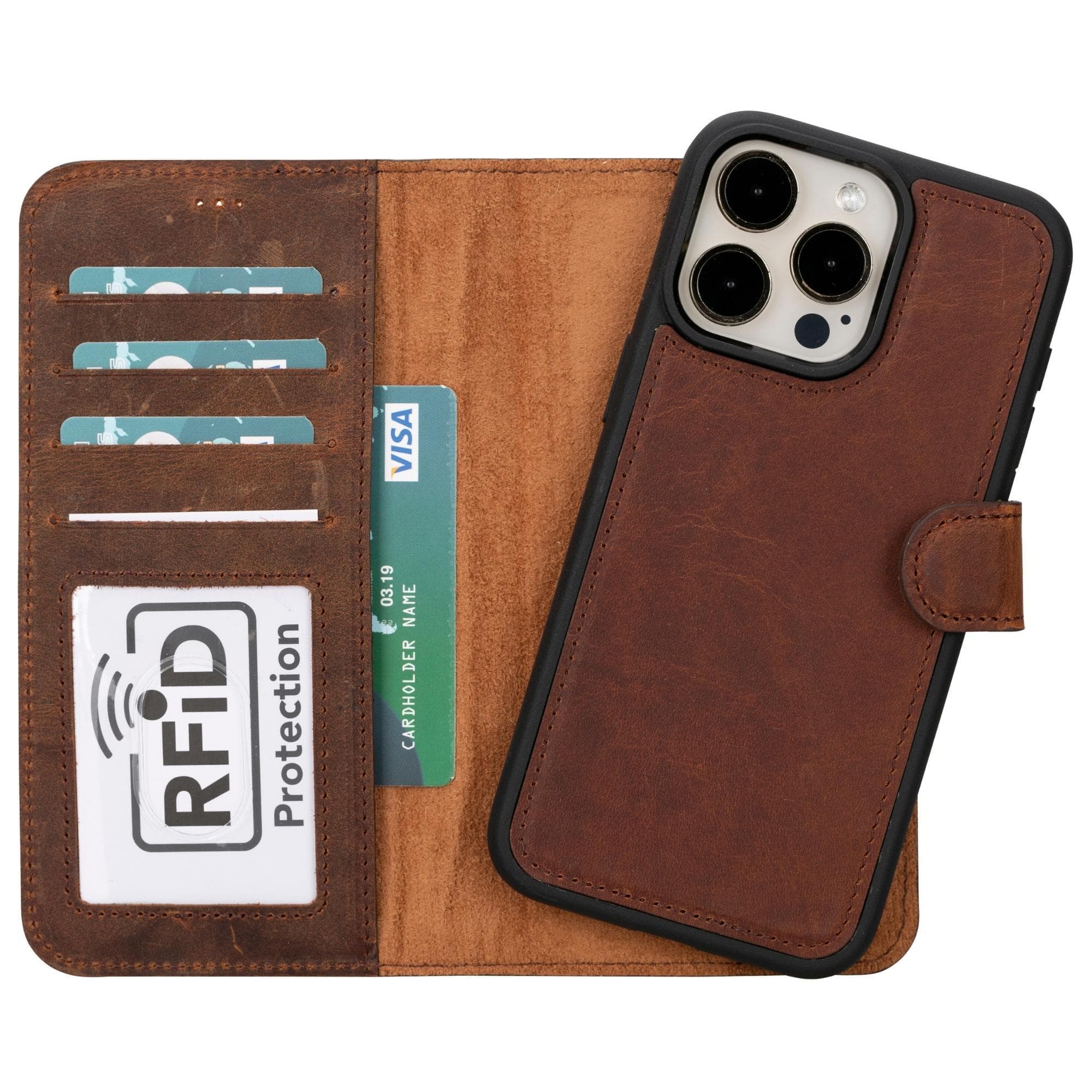 iPhone 15 Series Leather Wallet Case Dark Brown / iPhone 15 Pro Max