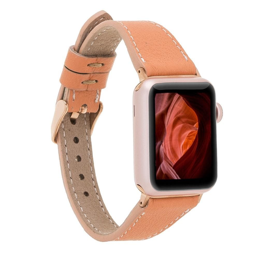 Leather Apple Watch Bands - Clasic Slim Style NU3 Beyaz Dikişli