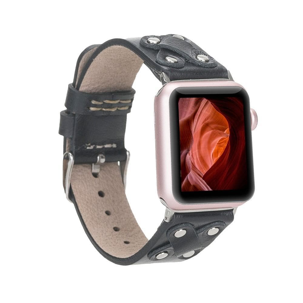 Leather Apple Watch Bands / Cross Style with Silver Trok RST1