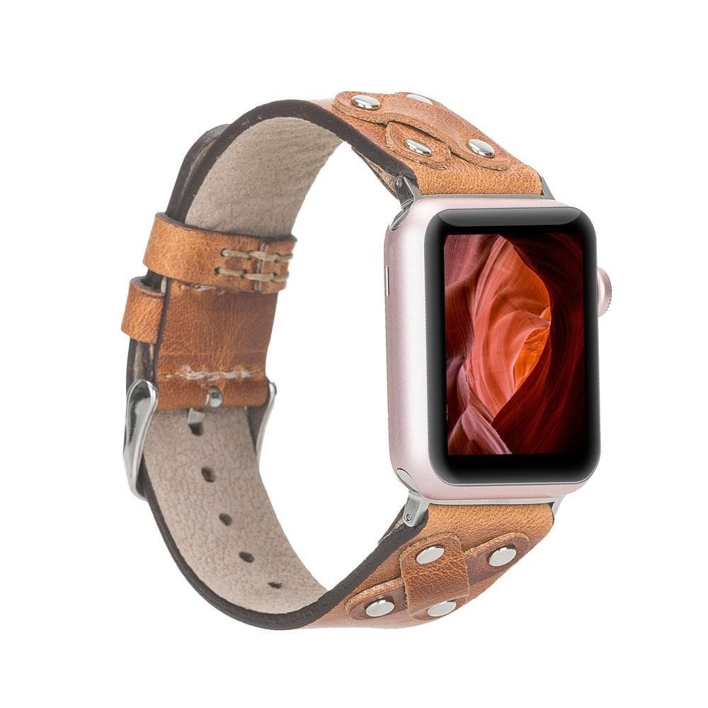 Leather Apple Watch Bands / Cross Style with Silver Trok V18