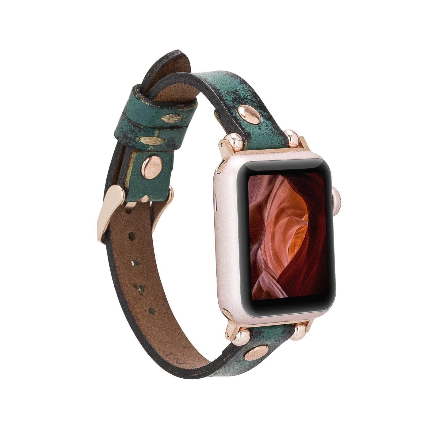 Leather Apple Watch Bands - Ferro Rose Gold Trok Style V6