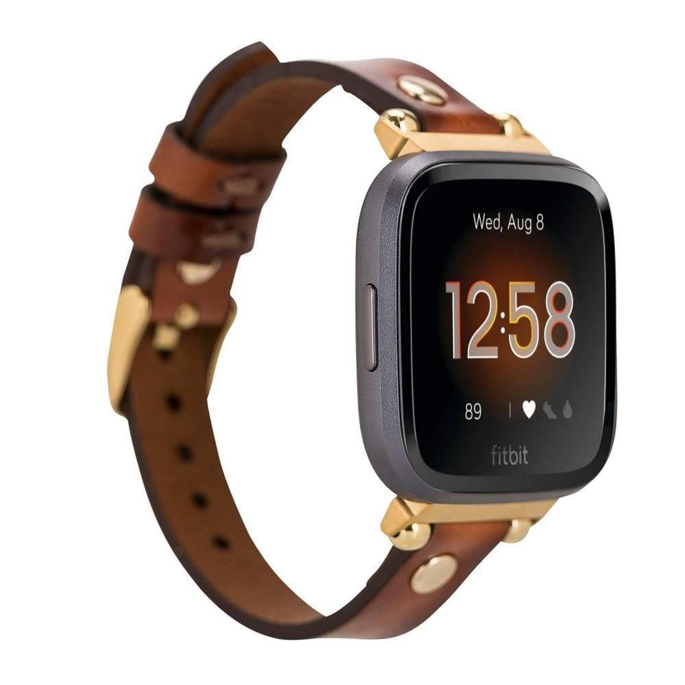 Leather Fitbit Watch Bands - Ferro Gold Trok Style RS02