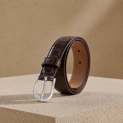 Bloom in Still Women Genuine Leather Belt - Mocha Croco