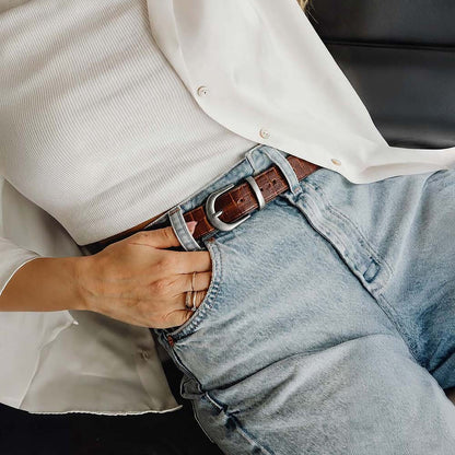 Bloom in Still Women Genuine Leather Belt - Camel Croco
