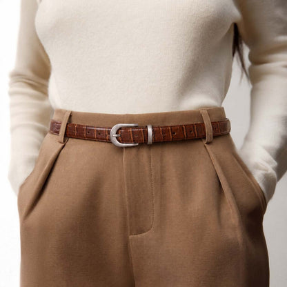 Bloom in Still Women Genuine Leather Belt - Camel Croco