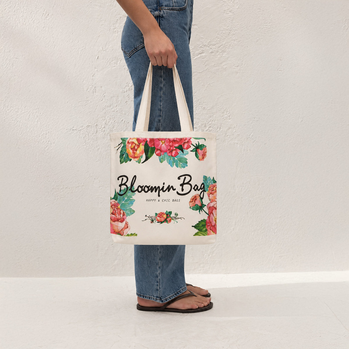 Fiora Club Tote – Floral Cream Canvas Tote Bag