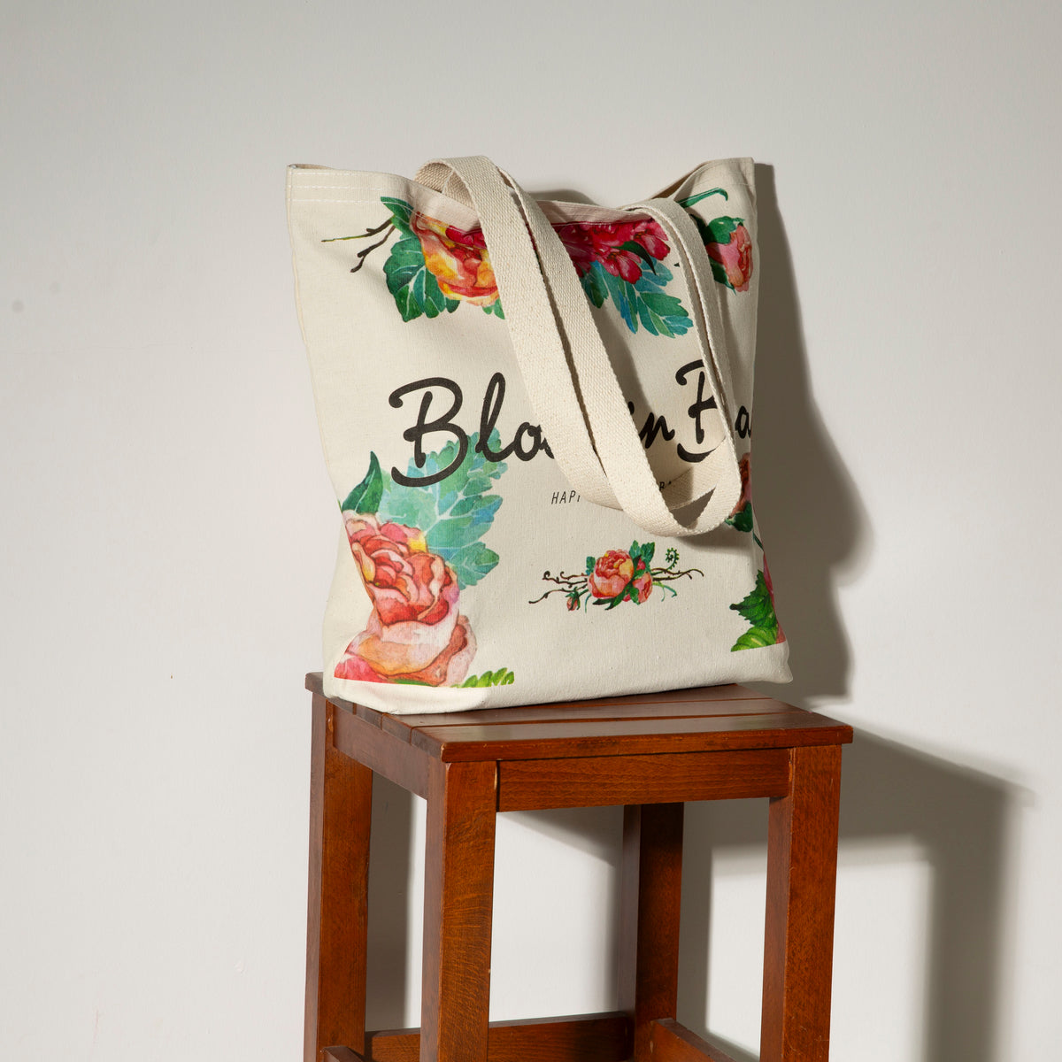 Fiora Club Tote – Floral Cream Canvas Tote Bag