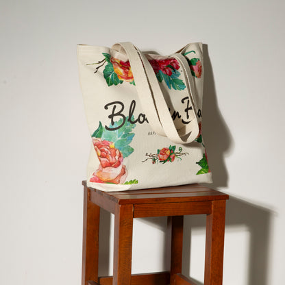 Fiora Club Tote – Floral Cream Canvas Tote Bag