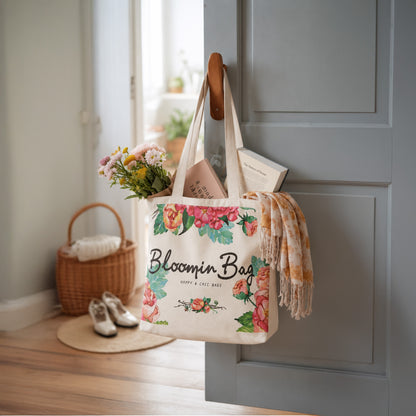 Fiora Club Tote – Floral Cream Canvas Tote Bag