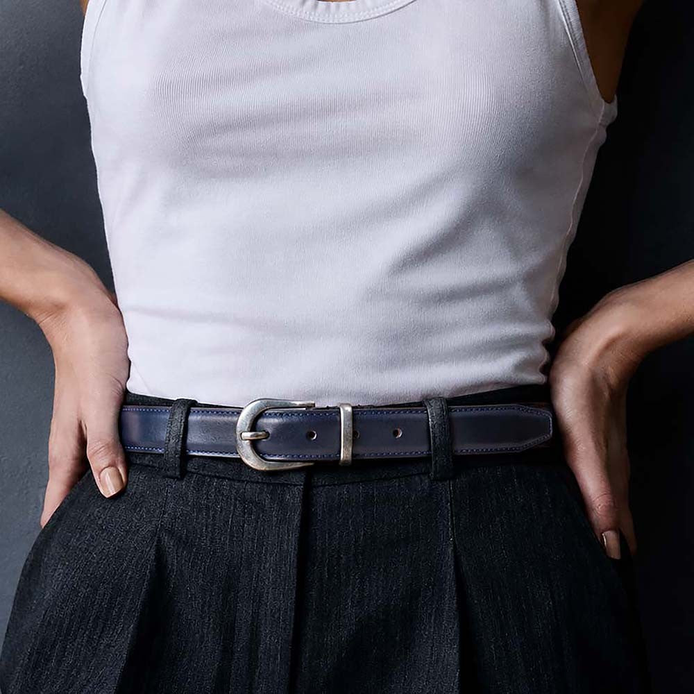 Bloom in Still Women Genuine Leather Belt - Navy Plain