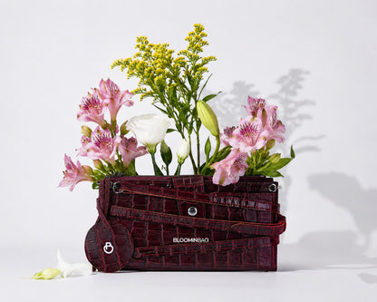 Burgundy Croco Lozan Genuine Suede Leather Crossbody Phone Wallet Bag