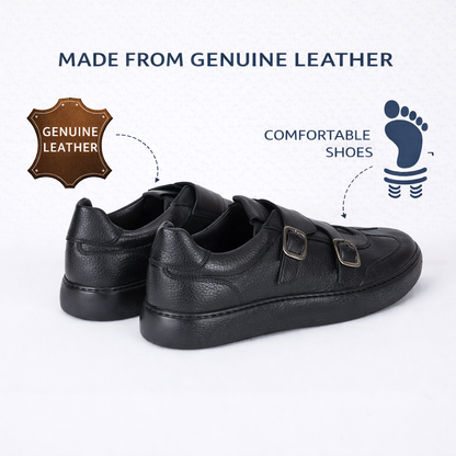 Trust Shoes E4904 Leather Double Monk Sneakers – Black