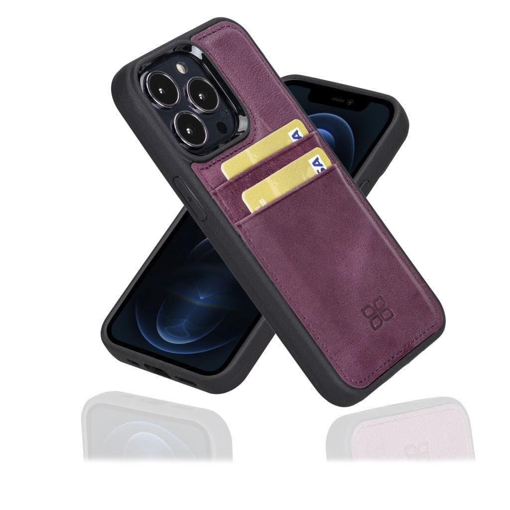 Bouletta Flexible Leather Back Cover with Card Holder for iPhone 13 Series iPhone 13 Pro Max / Purple