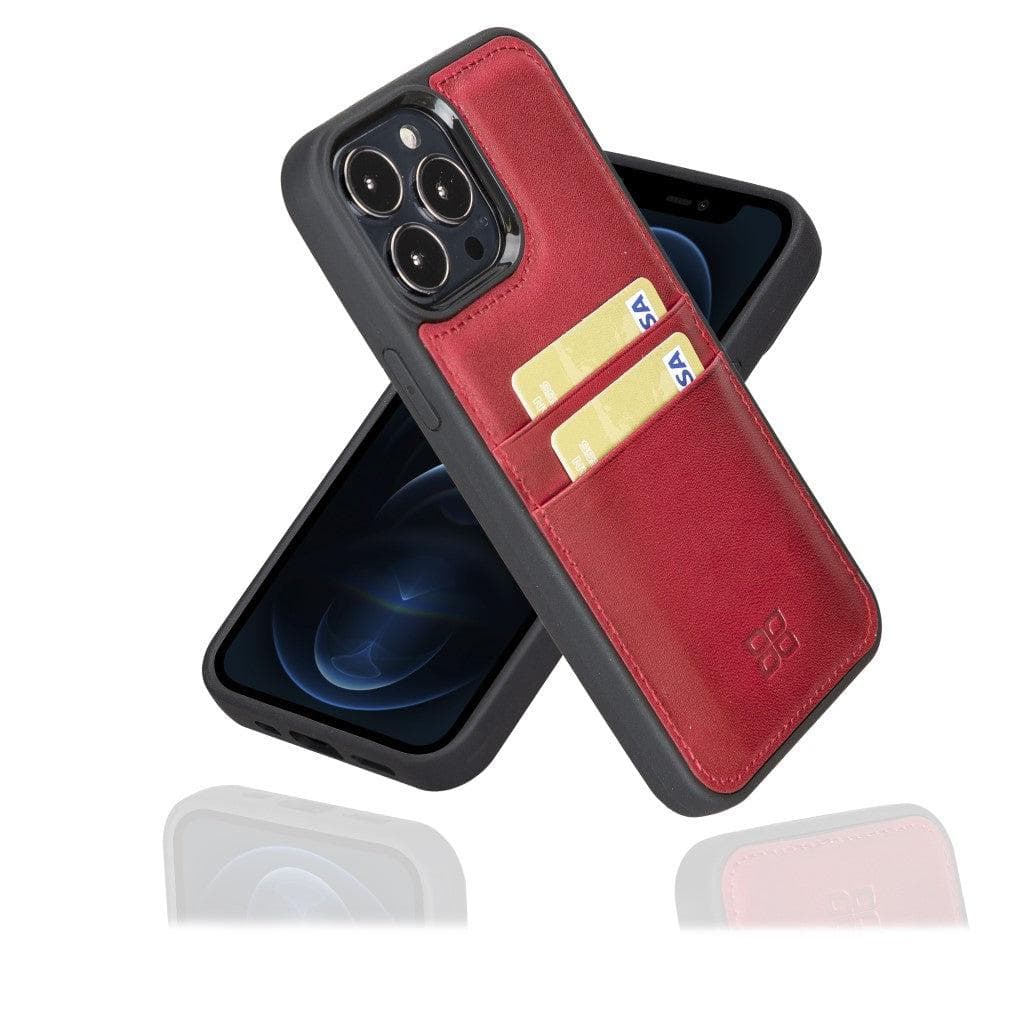 Bouletta Flexible Leather Back Cover with Card Holder for iPhone 13 Series iPhone 13 Pro Max / Red