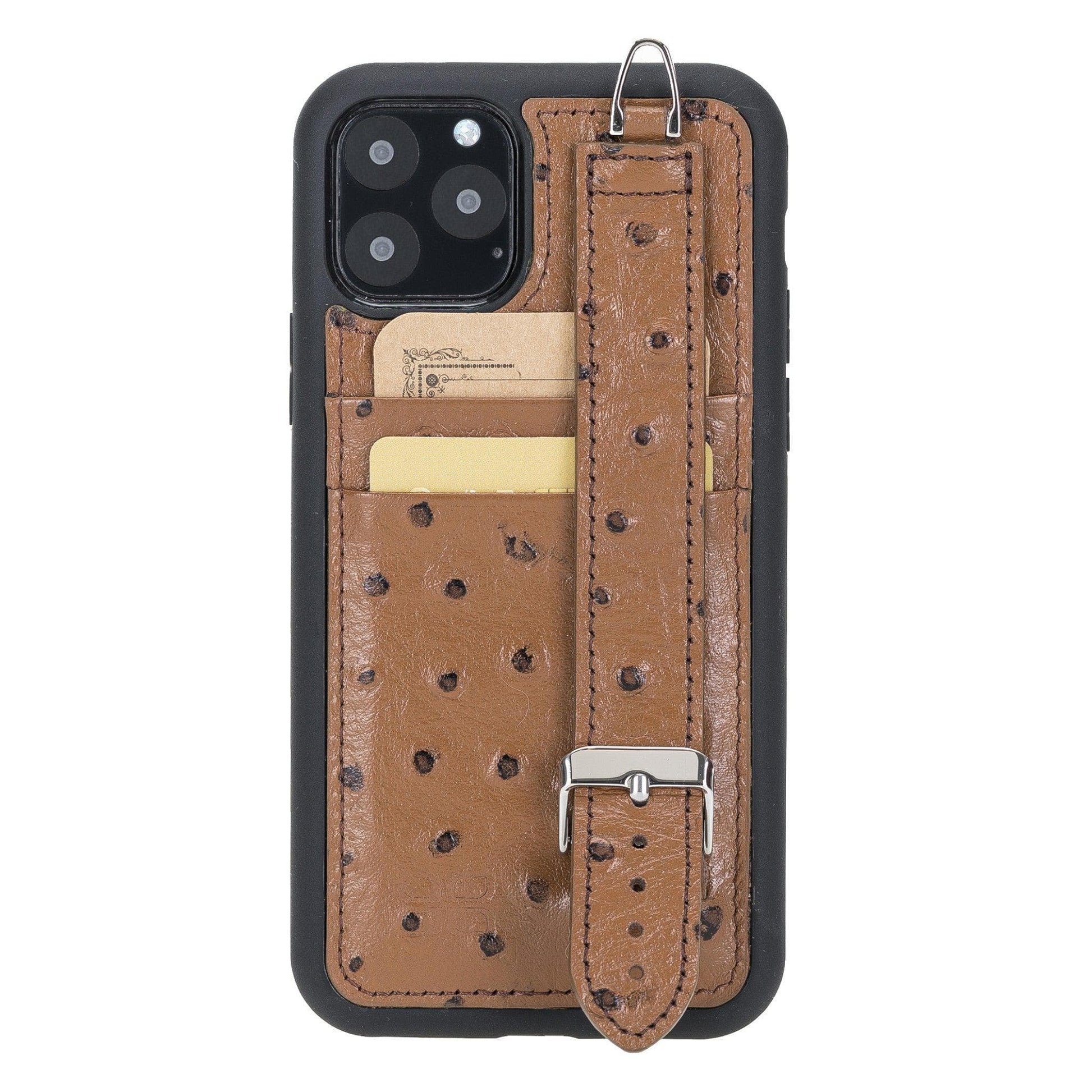 Bouletta Flexible Leather Back Cover with Hand Strap for iPhone 11 Series iPhone 11 Pro Max / Ostrich Brown