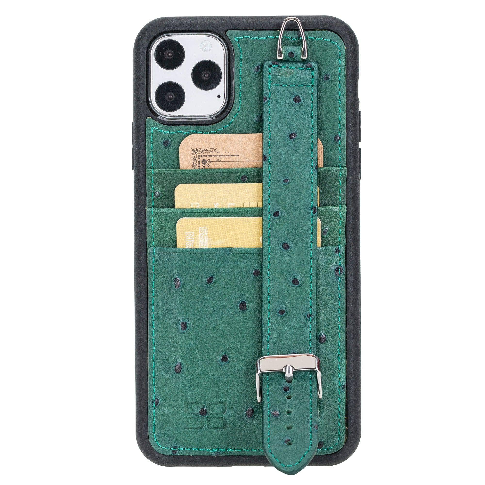 Bouletta Flexible Leather Back Cover with Hand Strap for iPhone 11 Series iPhone 11 Pro Max / Ostrich Green