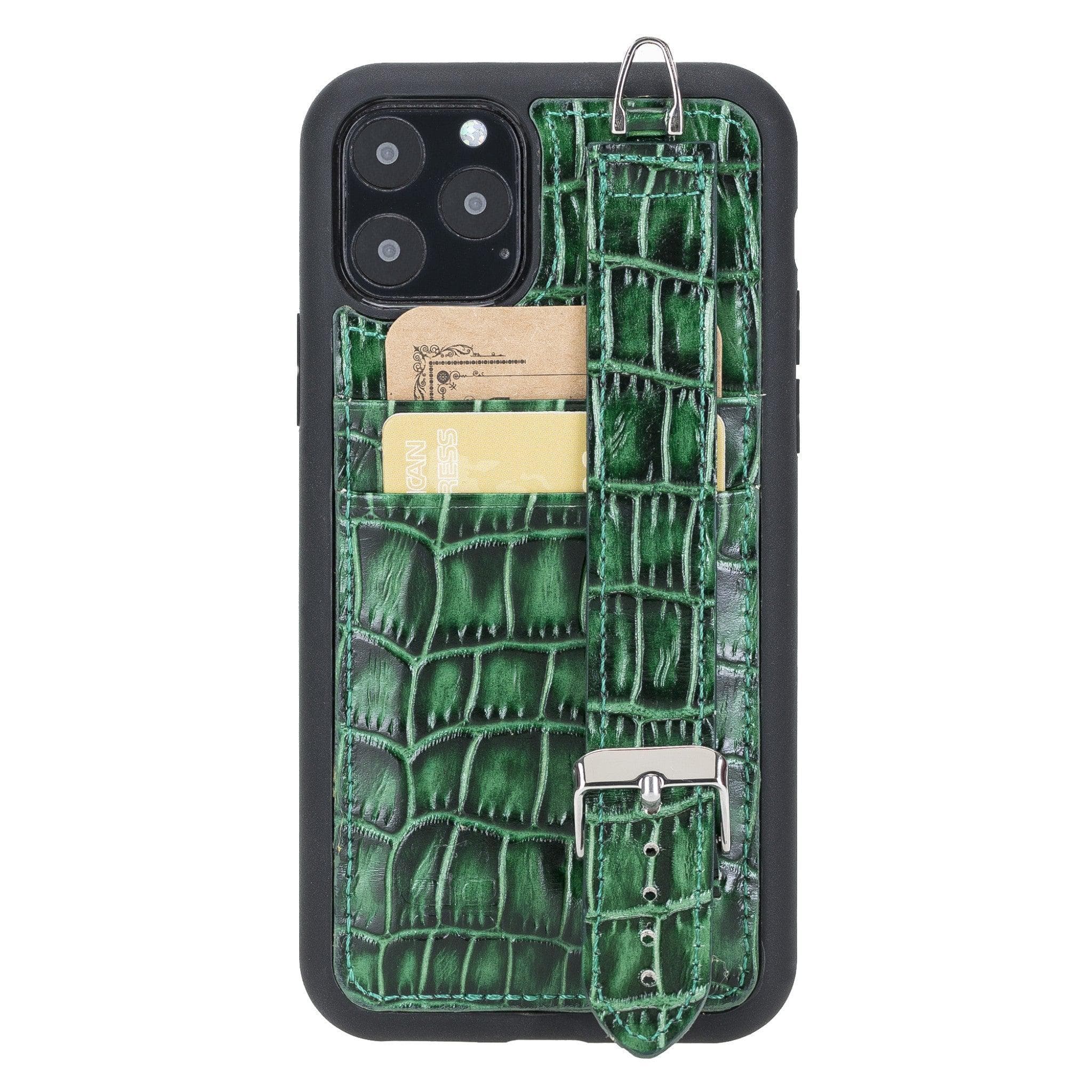 Bouletta Flexible Leather Back Cover with Hand Strap for iPhone 11 Series iPhone 11 Pro Max / Crocodile Green