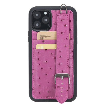 Bouletta Flexible Leather Back Cover with Hand Strap for iPhone 11 Series iPhone 11 Pro Max / Ostrich Pink