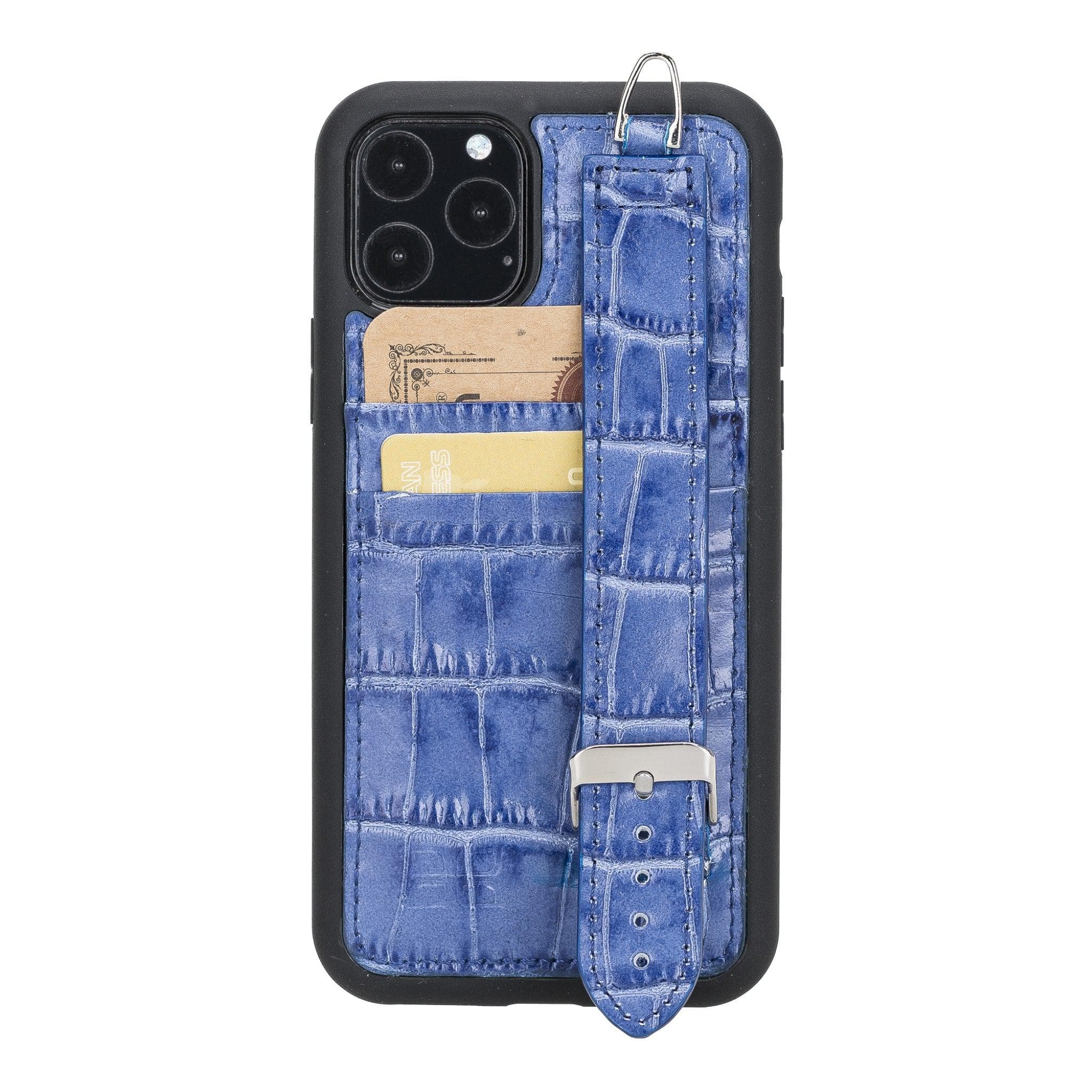 Bouletta Flexible Leather Back Cover with Hand Strap for iPhone 11 Series iPhone 11 Pro Max / Crocodile Blue