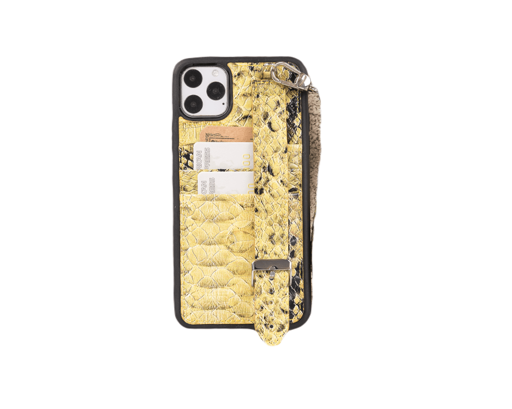 Bouletta Flexible Leather Back Cover with Hand Strap for iPhone 11 Series iPhone 11 Pro Max / Snake Yellow / Leather