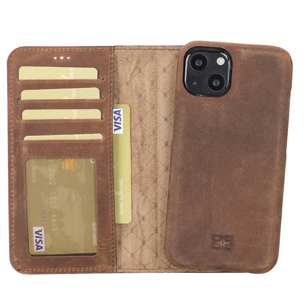 Bouletta Full Leather Coating Detachable Wallet Case for Apple iPhone 13 Series iPhone 13 / Antic Brown