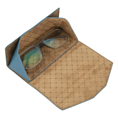 Bouletta Handmade Genuine Leather Eyewear Case - Magnetic Triangular Design Blue