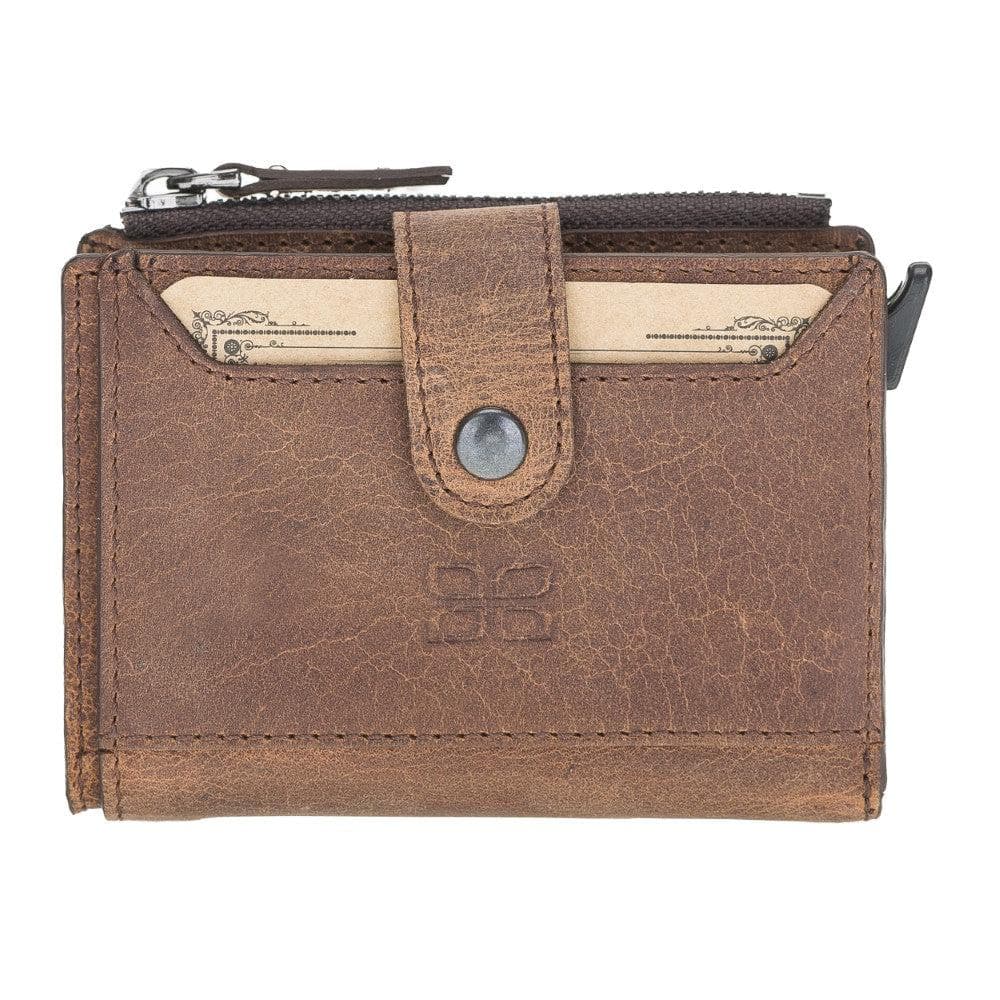 Bouletta Leather Zip Mechanical Card Holder Antic Brown