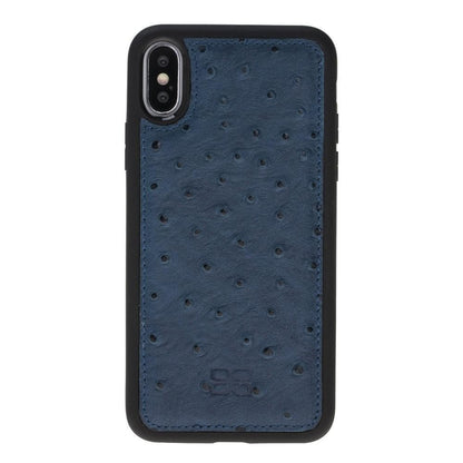 Bouletta Apple iPhone X and iPhone XS Leather Case - Flexible Leather Cover Ostrich Navy Blue