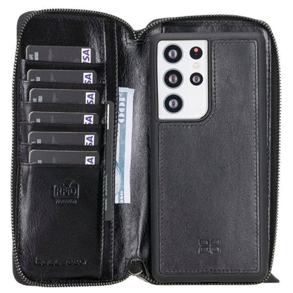 Bouletta Detachable Leather Zipper Wallet Cases for Samsung Galaxy S21 Series S21 Ultra / Black