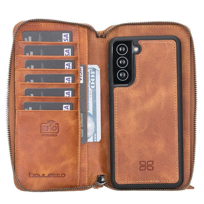 Bouletta Detachable Leather Zipper Wallet Cases for Samsung Galaxy S21 Series S21 Plus / Tan