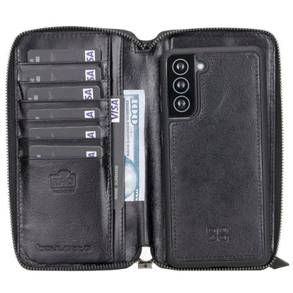 Bouletta Detachable Leather Zipper Wallet Cases for Samsung Galaxy S21 Series S21 Plus / Black