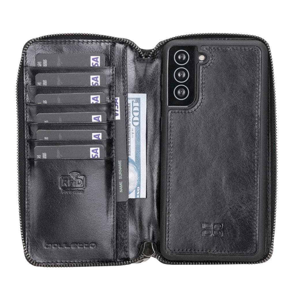 Bouletta Detachable Leather Zipper Wallet Cases for Samsung Galaxy S21 Series S21 / Black