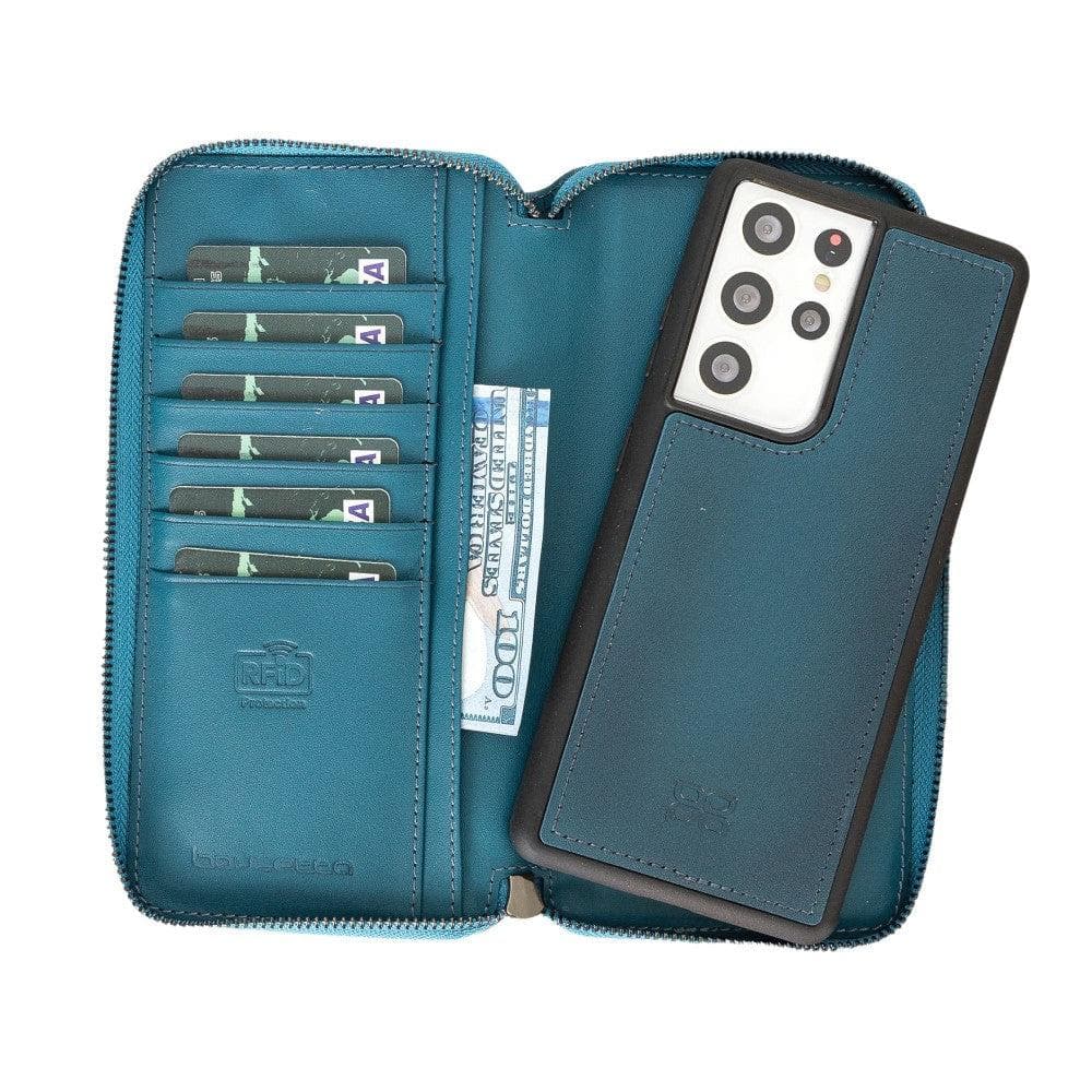 Bouletta Detachable Leather Zipper Wallet Cases for Samsung Galaxy S21 Series S21 Ultra / Blue