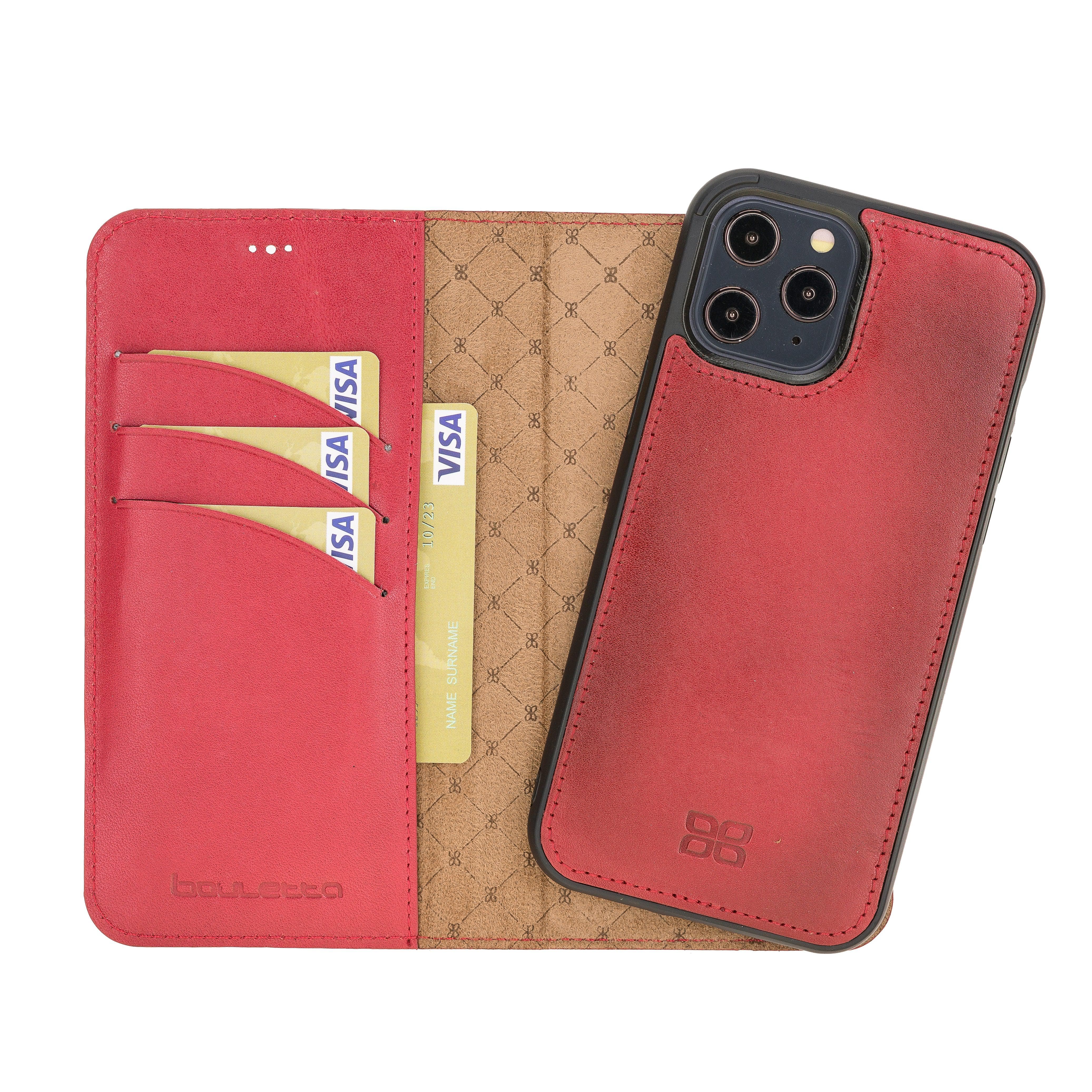 Bouletta Detachable Leather Wallet Cases for Apple iPhone 12 Series iPhone 12 Pro Max / Red