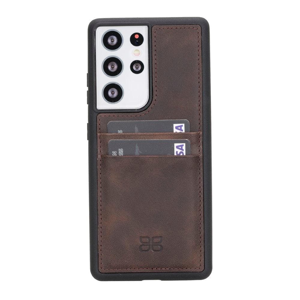 Bouletta Flex Cover Back with Card Holder Leather Cases for Samsung Galaxy S21 Series S21 Ultra 6.8" / Dark Brown