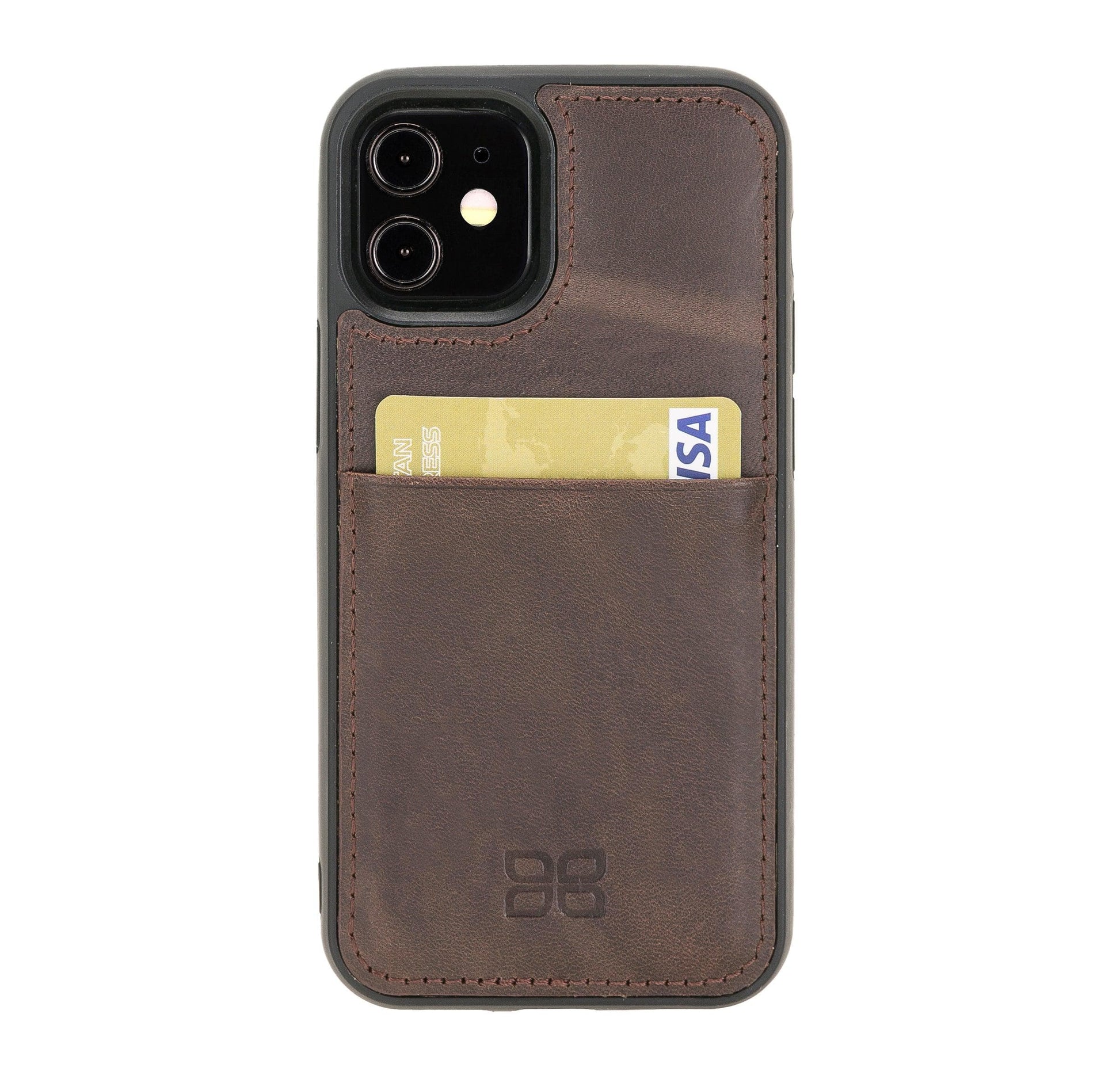 Bouletta Flexible Leather Back Cover with Card Holder for iPhone 12 Series iPhone 12 Mini / Dark Brown