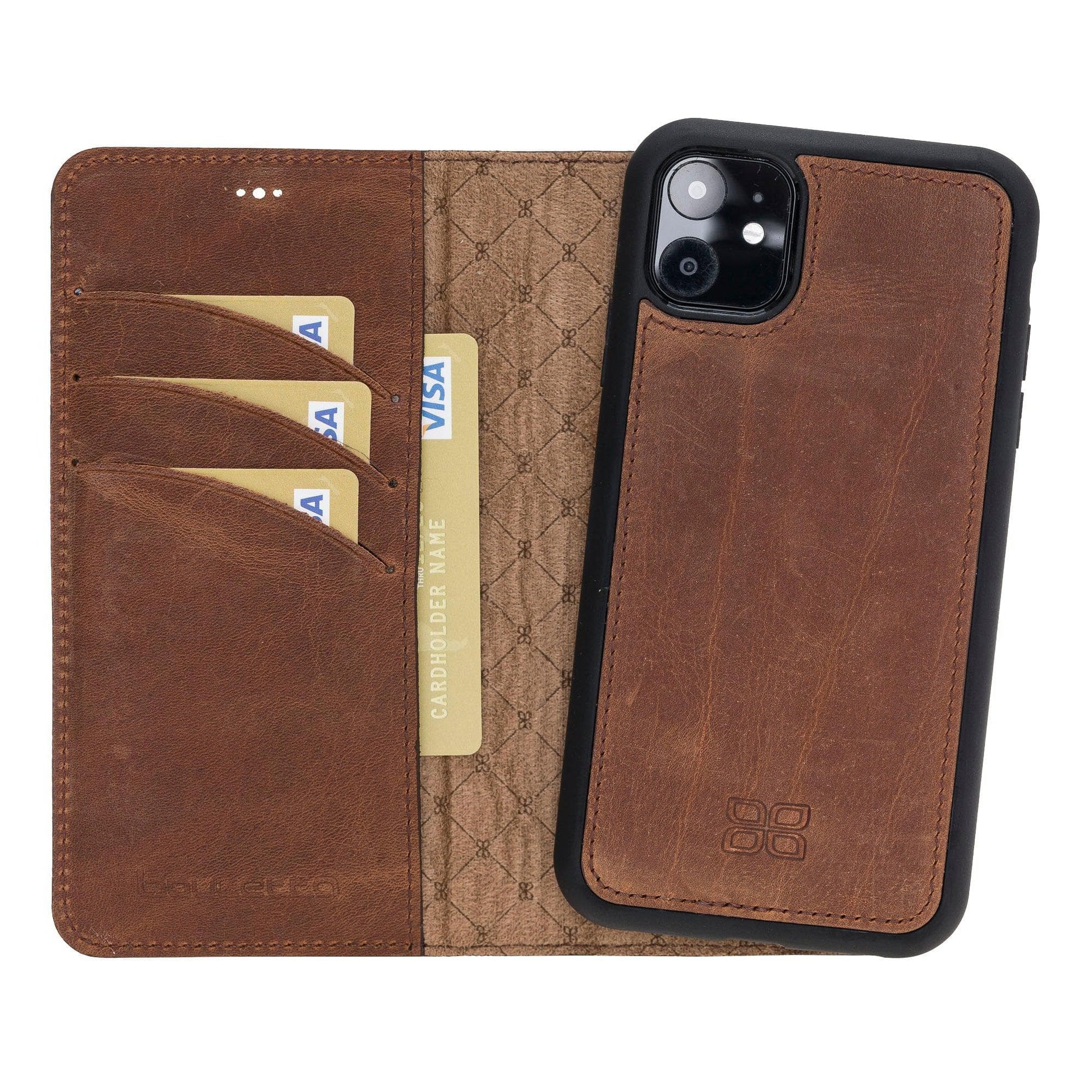 Bouletta Magnetic Detachable Leather Phone Case for Apple iPhone 11 Series iPhone 11 / Antic Brown