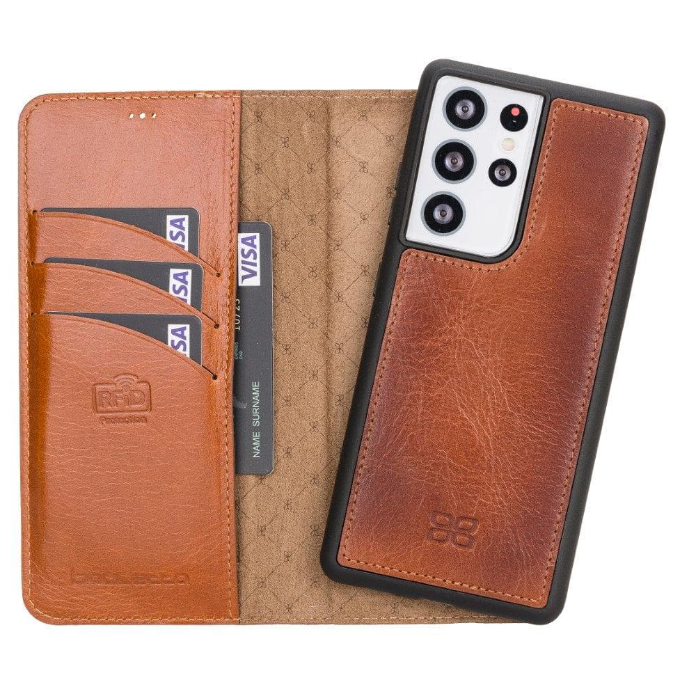 Bouletta Magnetic Detachable Leather Wallet Cases for Samsung Galaxy S21 Series S21 Ultra 6.8" / Tan