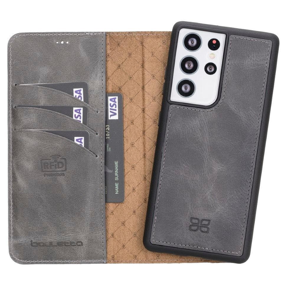 Bouletta Magnetic Detachable Leather Wallet Cases for Samsung Galaxy S21 Series S21 Ultra 6.8" / Gray