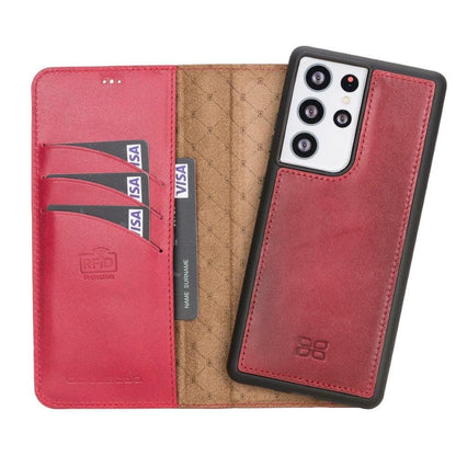 Bouletta Magnetic Detachable Leather Wallet Cases for Samsung Galaxy S21 Series S21 Ultra 6.8" / Red