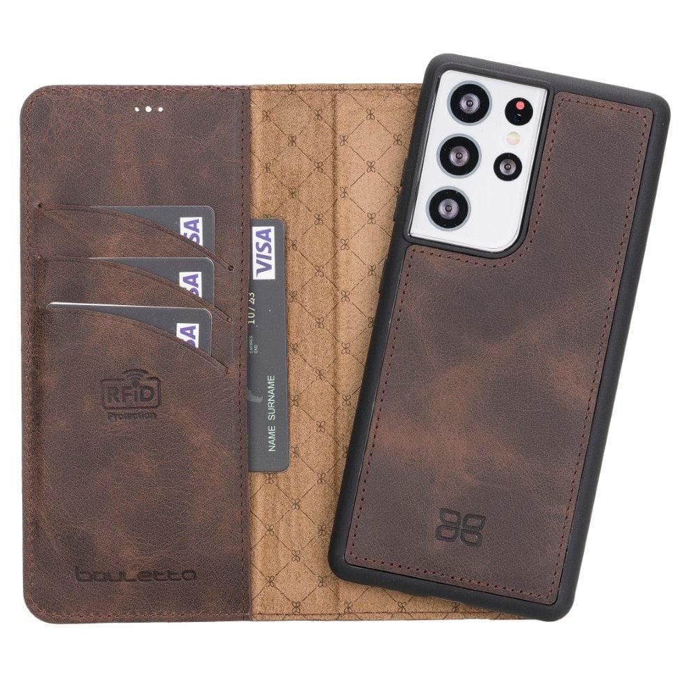 Bouletta Magnetic Detachable Leather Wallet Cases for Samsung Galaxy S21 Series S21 Ultra 6.8" / Dark Brown