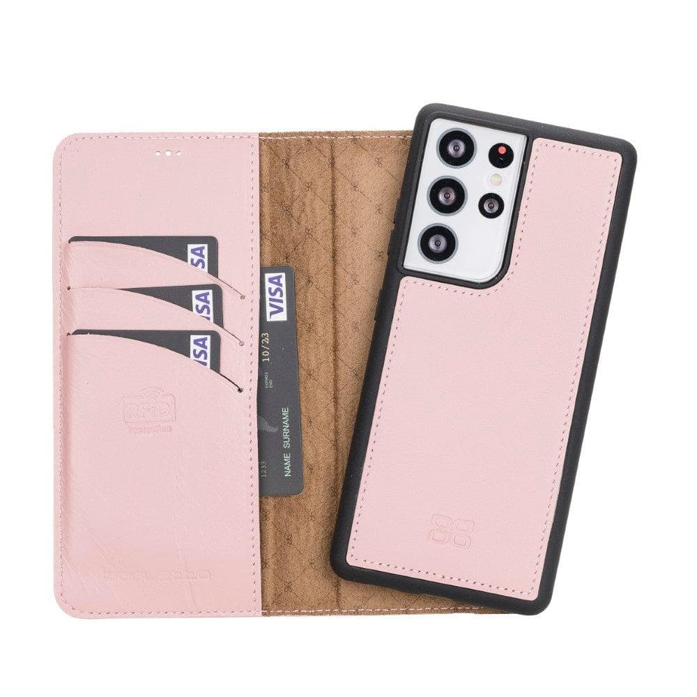 Bouletta Magnetic Detachable Leather Wallet Cases for Samsung Galaxy S21 Series S21 Ultra 6.8" / Pink