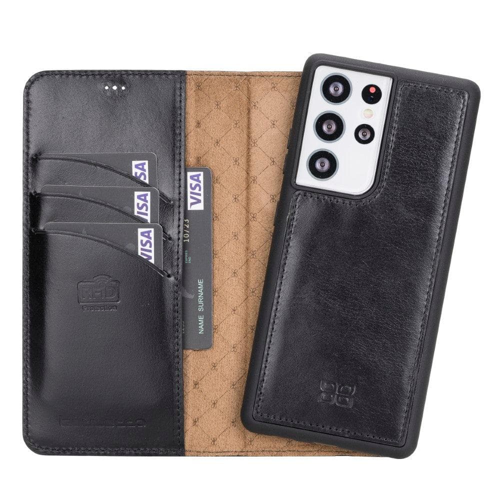 Bouletta Magnetic Detachable Leather Wallet Cases for Samsung Galaxy S21 Series S21 Ultra 6.8" / Black