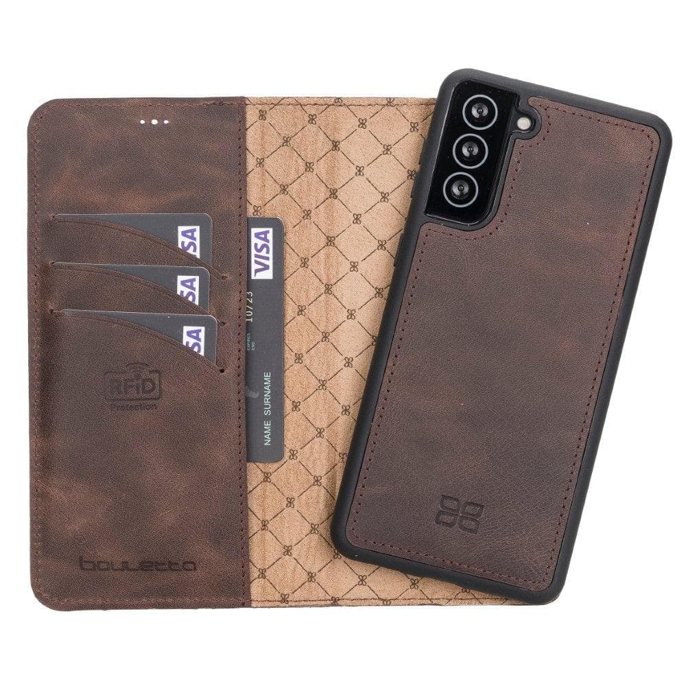 Bouletta Magnetic Detachable Leather Wallet Cases for Samsung Galaxy S21 Series S21 Plus 6.7" / Dark Brown