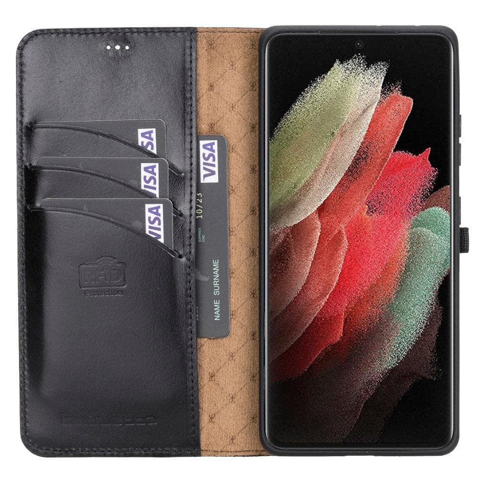 Bouletta Non-Detachable Leather Wallet Cases for Samsung Galaxy S21 Series S21 Ultra 6.8" / Black