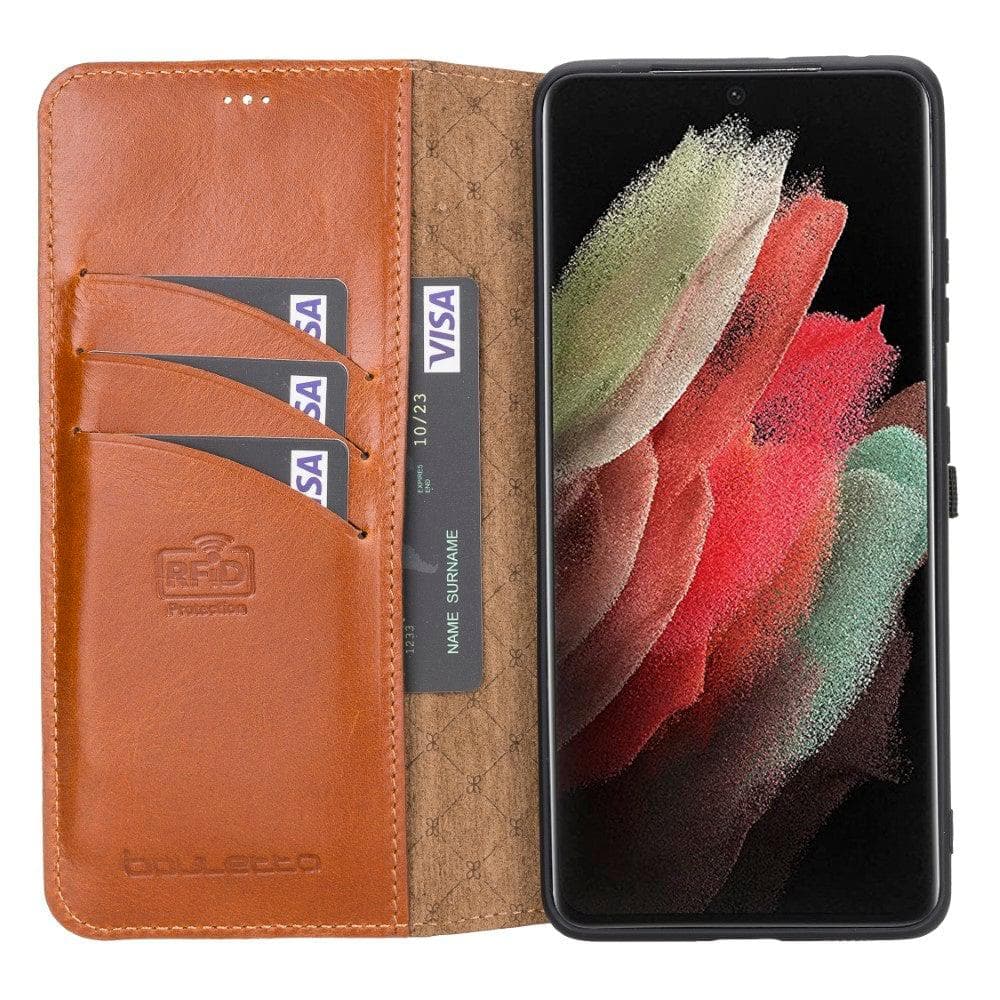 Bouletta Non-Detachable Leather Wallet Cases for Samsung Galaxy S21 Series S21 Ultra 6.8" / Tan