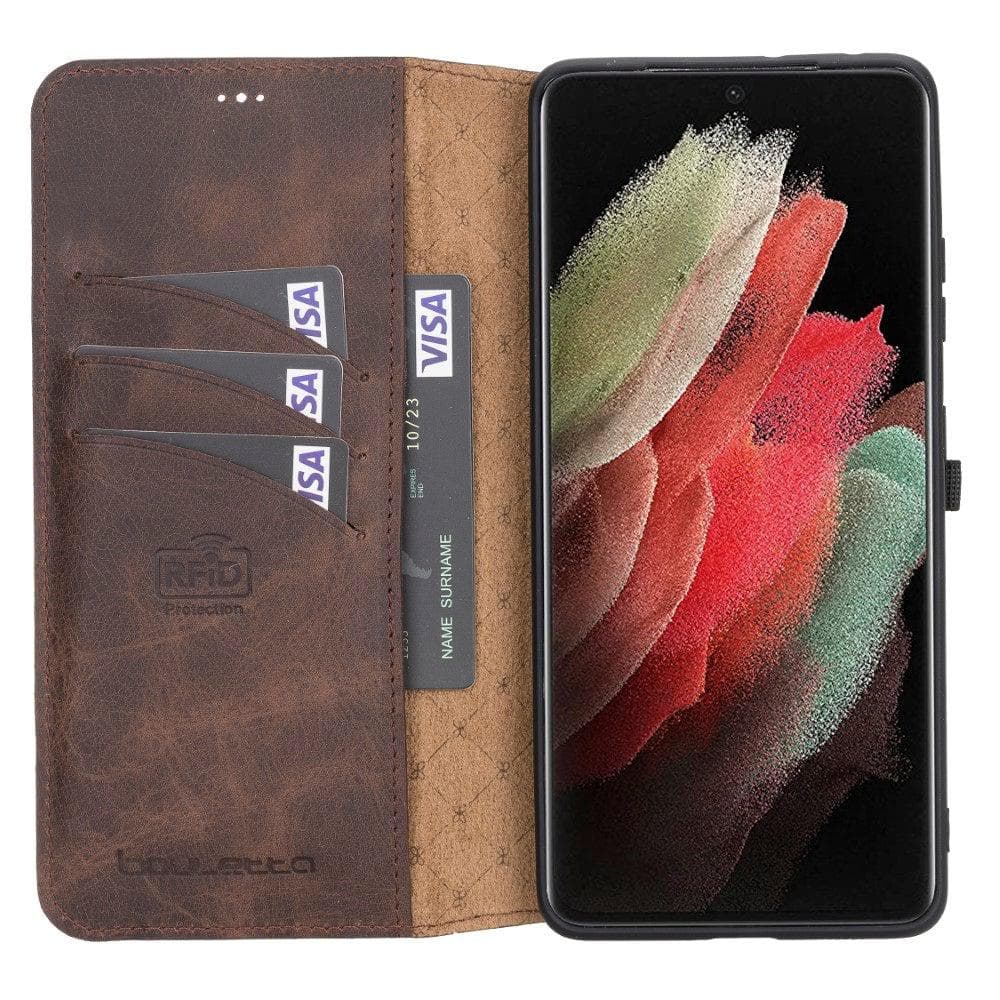 Bouletta Non-Detachable Leather Wallet Cases for Samsung Galaxy S21 Series S21 Ultra 6.8" / Dark Brown