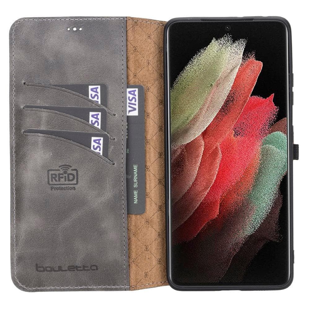 Bouletta Non-Detachable Leather Wallet Cases for Samsung Galaxy S21 Series S21 Ultra 6.8" / Gray