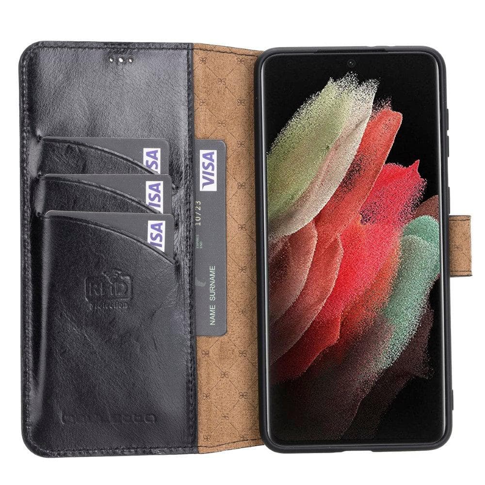 Bouletta Non-Detachable Leather Wallet Cases for Samsung Galaxy S21 Series S21 Plus 6.7" / Black